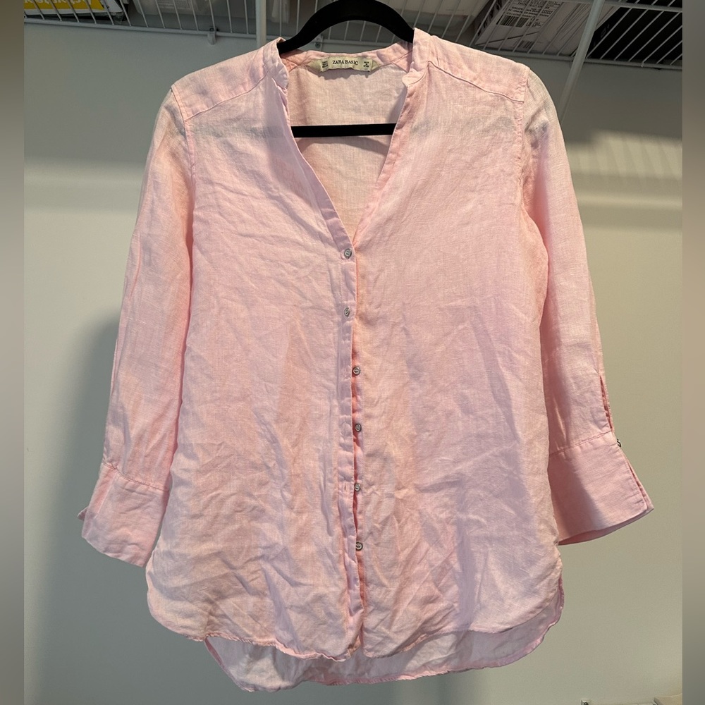 Zara basic pink linen shirt (S)